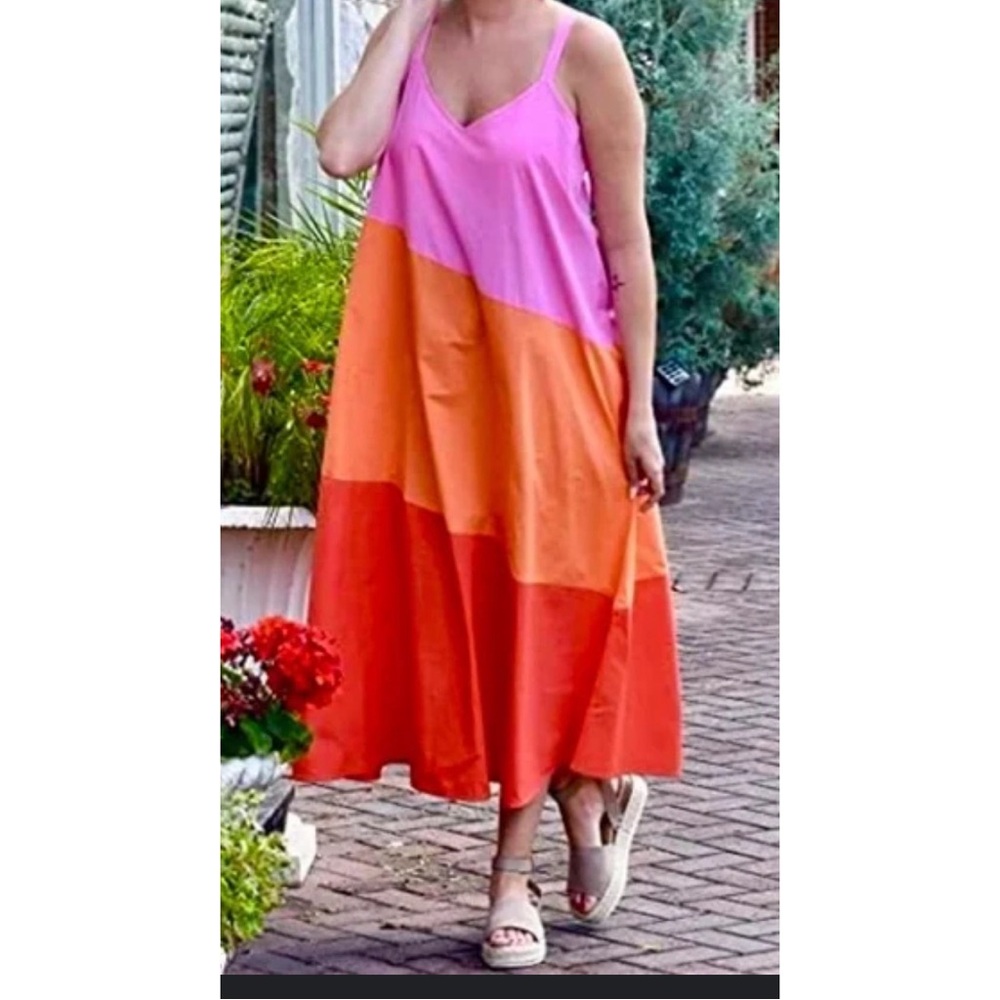 Mud Pie  Mackenzie asymmetrical, Color Block Maxi Dress Size M - Picture 3 of 11